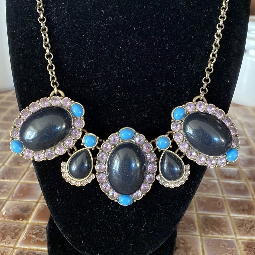 J. Crew multicolored bronze crystal vintage‎ art deco statement collar necklace